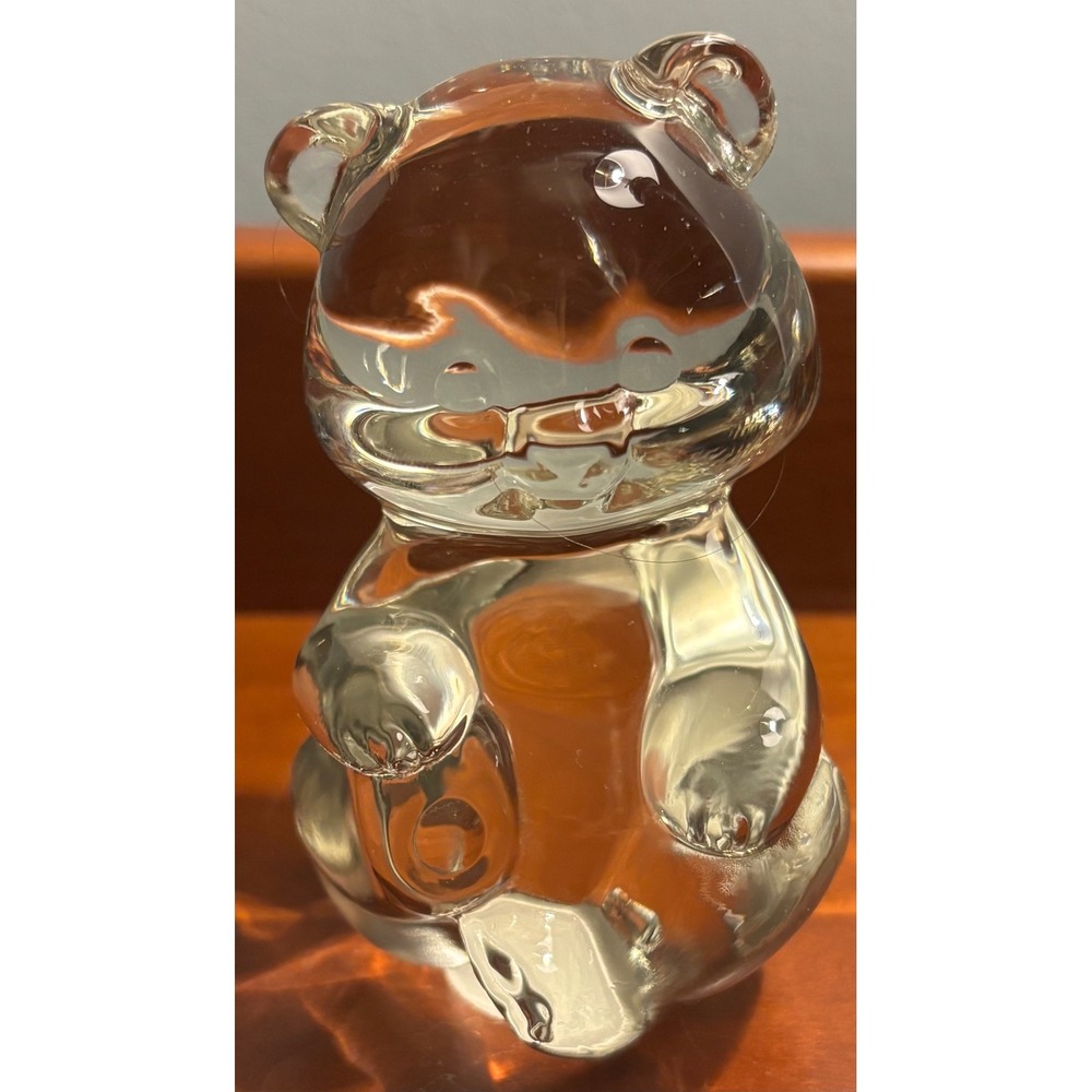 Fenton Teddy‎ Bear Figurine Signed Art Glass Paperweight Clear USA